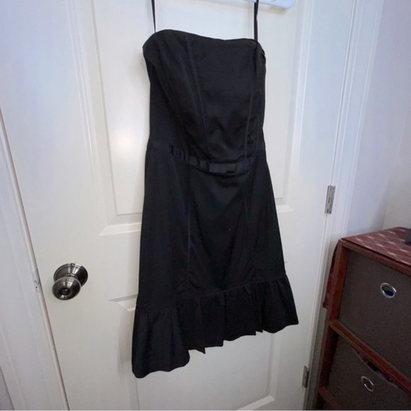 WHBM Black Strapless Cocktail Dress Mini Corset Ruffle Hemline - Picture 7 of 16